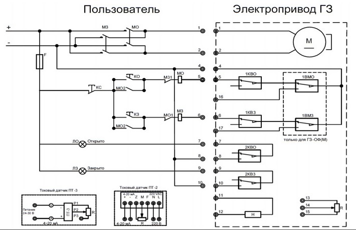 Электрическая схема подключения ОФВ-М 24 В