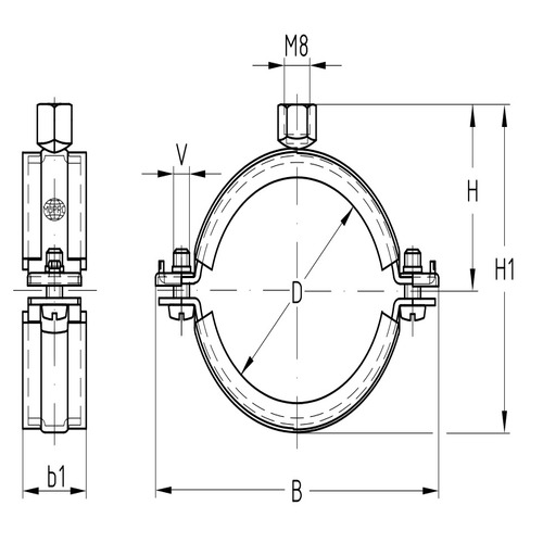 Хомут трубный MUPRO OPTIMAL 3/4″ Дн23-27 сталь оцинкованная с резиновой прокладкой, присоединительный размер М8
