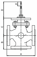 Клапан трехходовой Гранрег КМ307Ф Ду32 Ру16 фланцевый с линейным приводом PSL201-220В Kvs=16,0