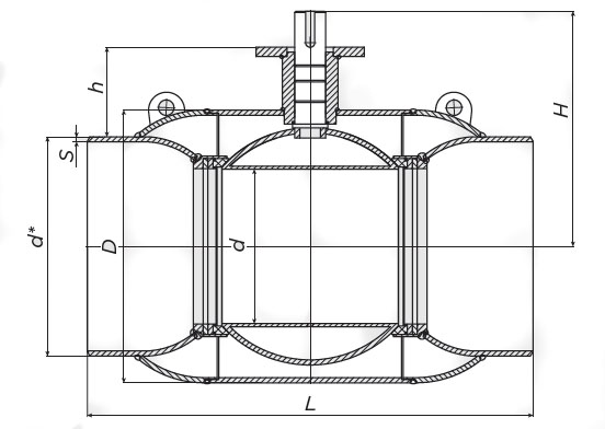Краны шаровые газовые ALSO серии Gas  КШ.П.П.Р.GAS-01 Ду50-200 Ру25/40 полнопроходные, присоединение - под приварку, корпус - сталь 20, уплотнение - PTFE, под редуктор/привод