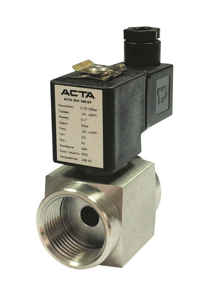 Изображение Клапан электромагнитный АСТА ЭСК 620 1″ Ду25 проходное сечение 9 мм НЗ прямого действия нержавеющая сталь, уплотнение плунжера - PTFE, 230В, 0 — 2 бар