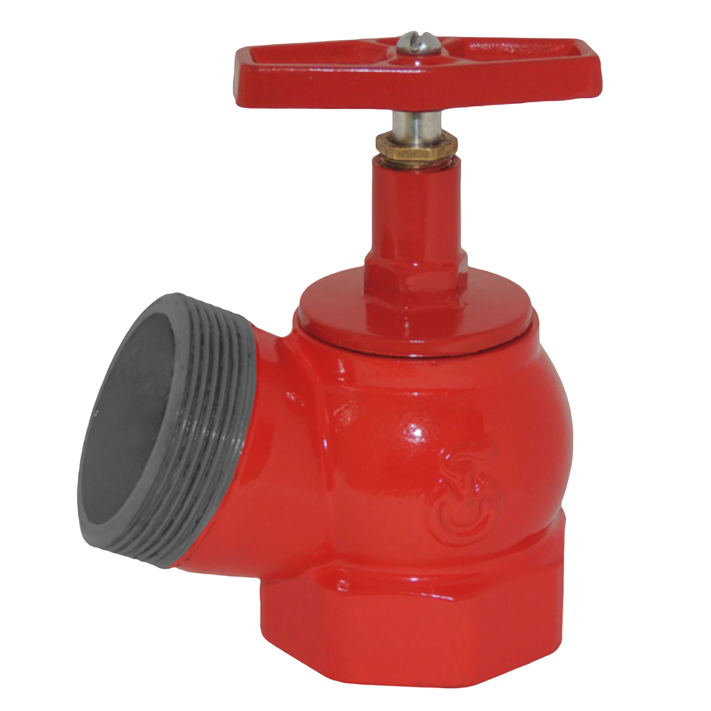Клапан пожарный Цветлит ПК50ч Ду50 Ру16 удлиненный, угловой 125° муфта-цапка чугун