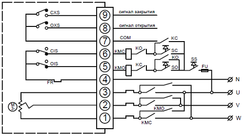 Электрическая схема подключения Кран шаровой полнопроходной GENEBRE 2005 07 Ду32 Ру63 с электроприводом DN.ru-005 380В