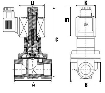 Клапаны электромагнитные соленоидные двухходовые DN.ru-DHD31-NO пилотного действия (НО) Ду10-50 (3/8-2 дюйм) Ру13, резьба G, корпус - латунь, уплотнение - NBR, с катушкой 0545A 24В