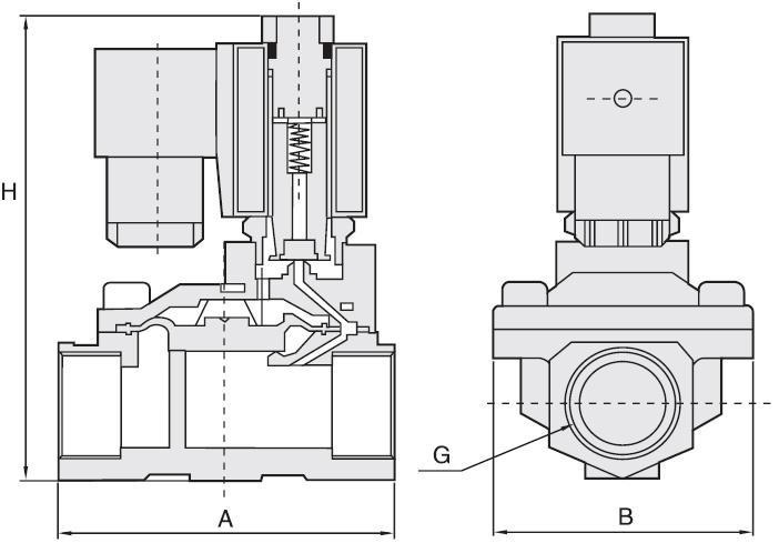 Клапан электромагнитный соленоидный двухходовой DN.ru-DHDF21 (НЗ) погружной фонтанный пилотного действия Ду40-40 (1 1/2 дюйм), Ру16 корпус - латунь, уплотнение - VITON, с катушкой 24В