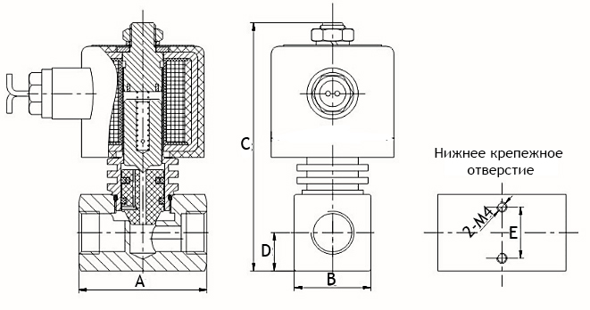 Клапан электромагнитный соленоидный двухходовой поршневый DN.ru-DHP11-S (НЗ) Ду10 (3/8 дюйм), Ру16 корпус - сталь 304, уплотнение - PTFE, резьба G, с катушкой серии YS 220В