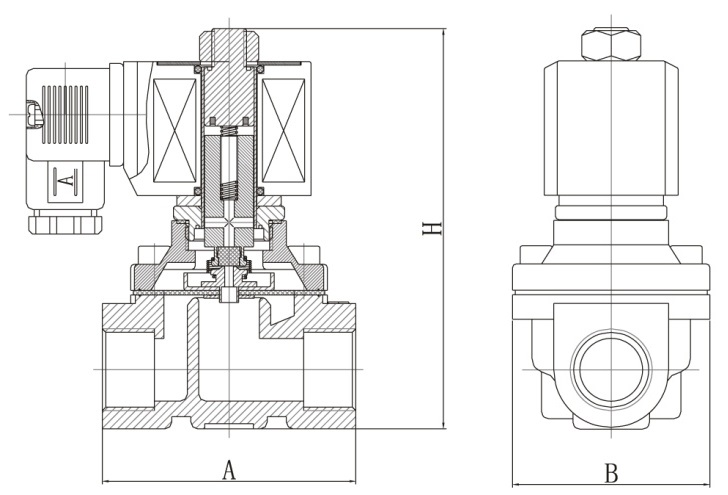 Клапаны электромагнитные соленоидные двухходовые DN.ru-DW21-S прямого действия (НЗ) Ду10-50 (3/8-2 дюйм) Ру10, корпус - сталь 304, уплотнение - EPDM, резьба G, с катушкой S51B 24В