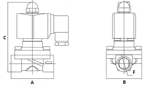 Клапаны электромагнитные DN.ru VS200-ET-NC-24VDC-DA Ду10-50 Ру10, соленоидные двухходовые,  корпус латунь, прямого действия, нормально закрытые (НЗ), уплотнение EPDM, катушка 24В