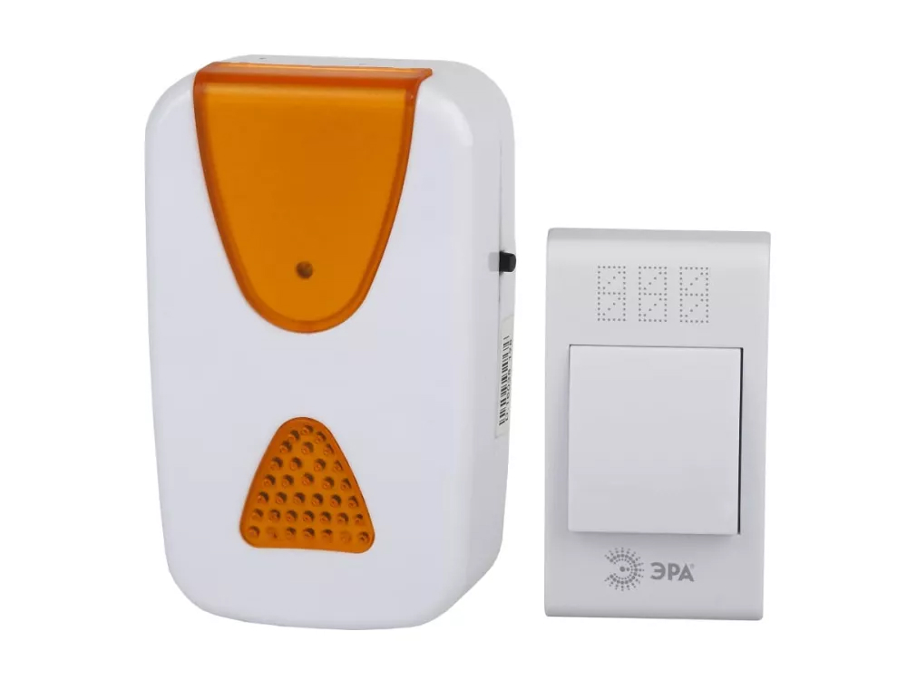 Звонок беспроводной ЭРА A02 способ монтажа открытый, с кнопкой, аналоговый, IP20, бело-оранжевого