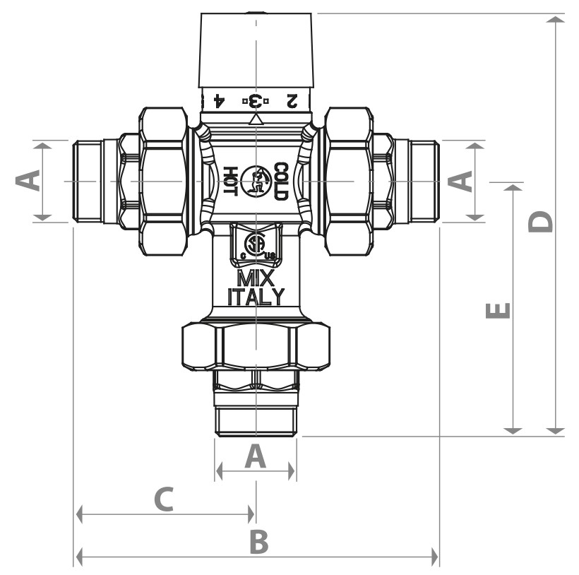 Клапаны термостатические Giacomini R156-1 3/4″-1″ Ду20-25 Ру16 смесительные, наружная резьба, корпус - латунь, уплотнение - EPDM