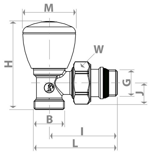 Клапан термостатический Giacomini R25TG 1/2″x18 Ду15 Ру16 смесительный для подсоединения радиатора к системе отопления, наружная резьба, корпус - латунь, уплотнение - EPDM