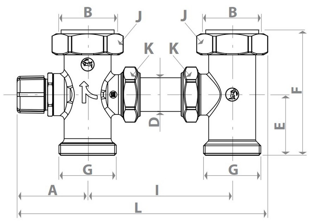 Клапаны термостатические Giacomini R298 1 1/2″ Ду40 Ру10 смесительные для радиаторов, ручное регулирование, внутренняя/наружная резьба, корпус - латунь