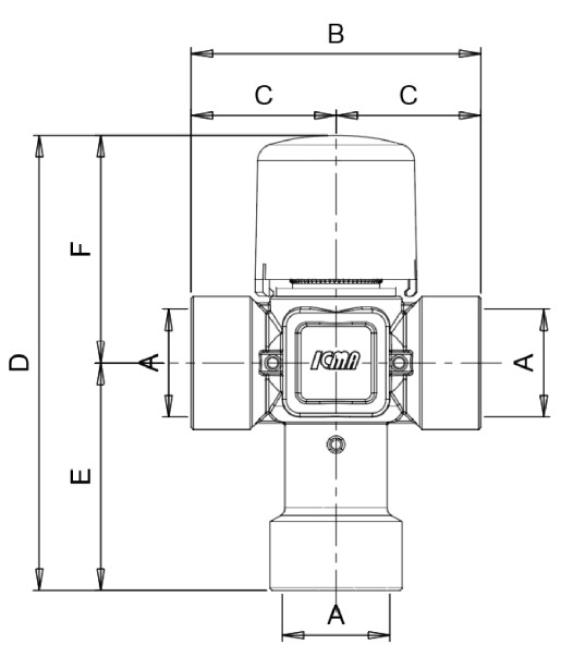 Клапаны термостатические Icma 90149 3/4″-1″ Ду15-25 Ру10 смесительные, внутренняя резьба, корпус - латунь, уплотнение - EPDM