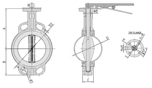 Затвор дисковый поворотный Newkey DZi Ду40 Ру16 межфланцевый, корпус - чугун, диск - нержавеющая сталь, уплотнение - EPDM, с рукояткой