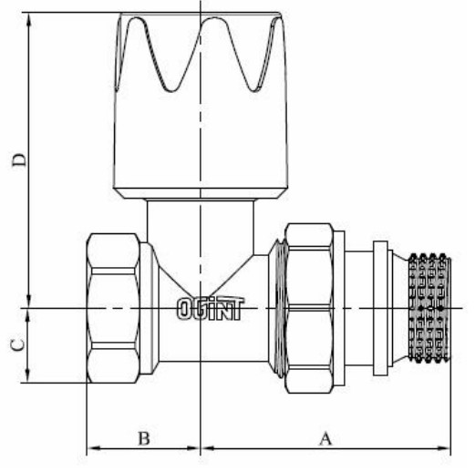 Клапан термостатический Ogint 1/2″ Ду15 Ру10 прямой, корпус - латунь, внутренняя резьба, уплотнение - EPDM с герметичной прокладкой
