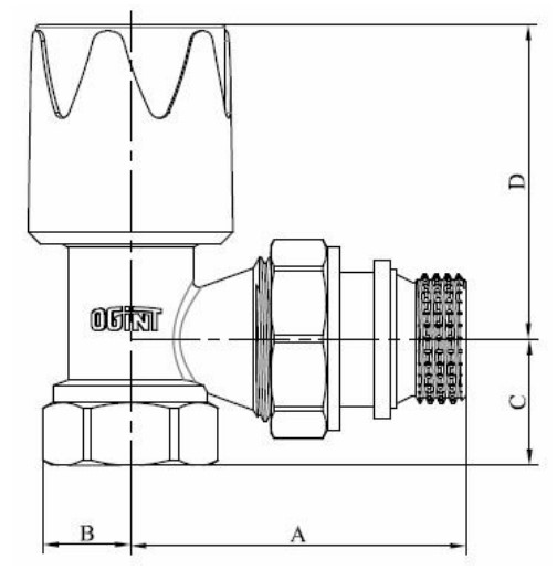 Клапан термостатический Ogint 3/4″ Ду20 Ру10 угловой, корпус - латунь, внутренняя резьба, уплотнение - EPDM с герметичной прокладкой