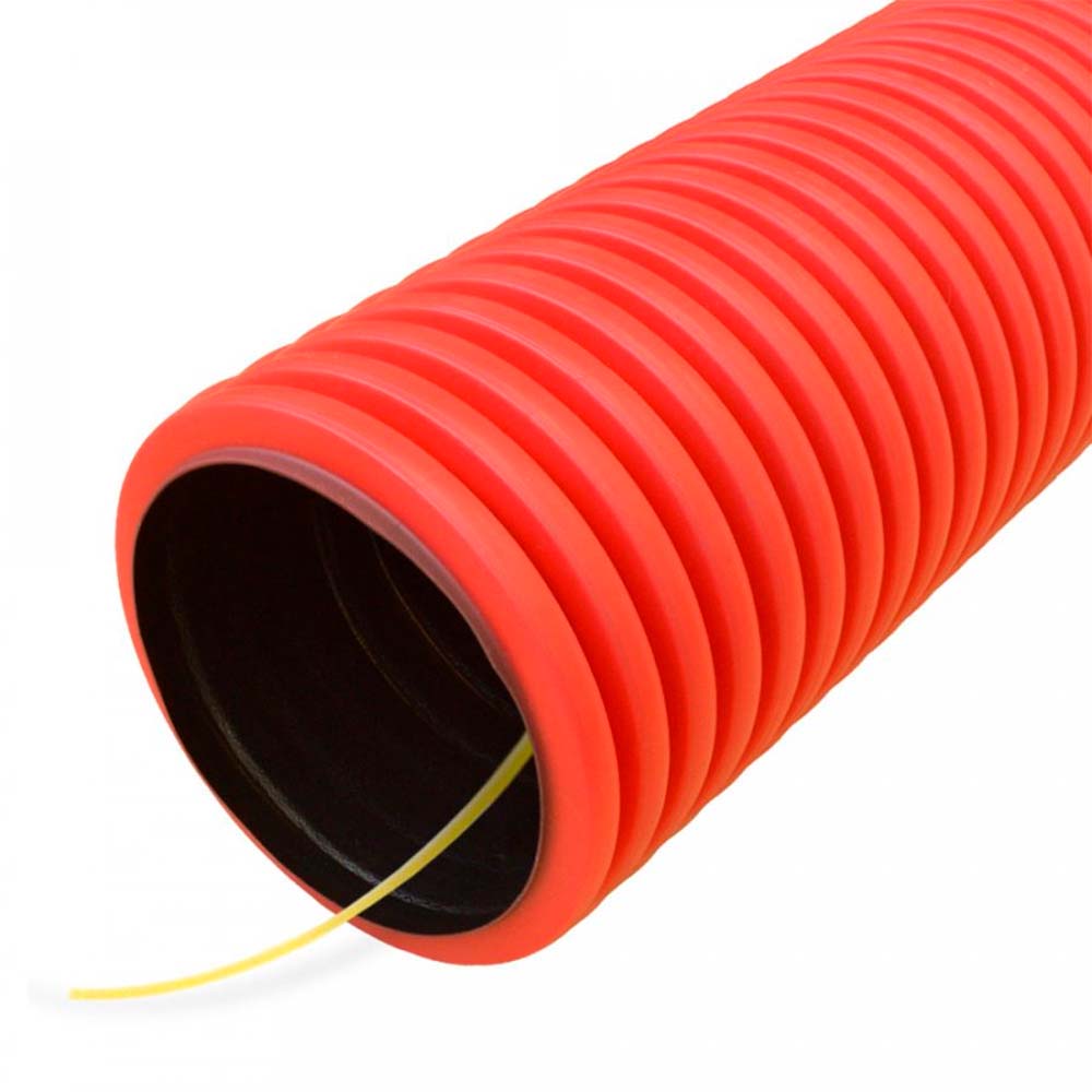 Труба гофрированная Промрукав Дн90 L50 двустенная гибкая с протяжкой, SN12, внешний диаметр 90 мм материал - ПНД, бухта 50 м, цвет красный