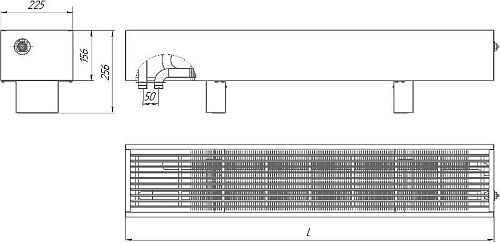 Конвектор напольный концевой TEPLA Neo Expo 156x225 3.568 кВт, водяной, присоединение: нижнее, правое, под приварку