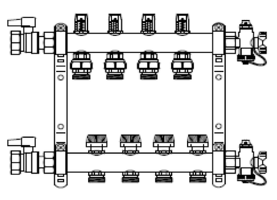 Группа коллекторная Rehau HKV-D 1″ НР/НР 5 вых 3/4″ НР под евроконус с расходомерами