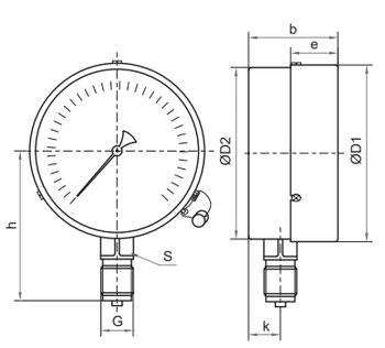 Манометр Росма ТМ-610Р.00 (0-2.5 МПа) М20х1.5 1.0 общетехнический 150 мм, радиальное присоединение, 0-2.5 МПа, класс точности 1