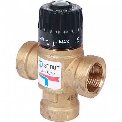 Термостатический смесительный клапан для систем отопления и ГВС STOUT 3/4″ ВР 35-60°С KV 1,6 SVM-0110-166020