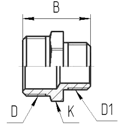 Ниппель БАЗ переходной Ду20/25 Ру40, корпус — латунь ЛС59-1, резьба наружняя, никелированный
