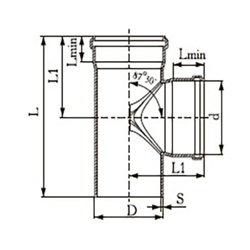Тройник Агригазполимер Ду50x50 90° для внутренней канализации, корпус - НПВХ