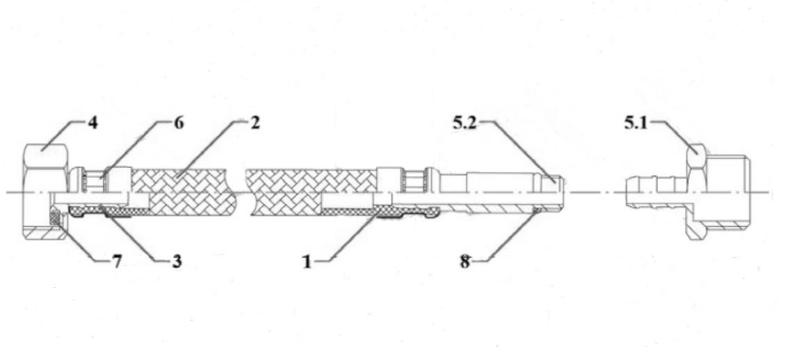 Гибкая подводка для воды AQUALINE Ру10 со стальными накидными гайками 1/2″, корпус - нержавеющая оплетка, длина - 0.8м, гайка-гайка, резьба внутренняя-внутренняя