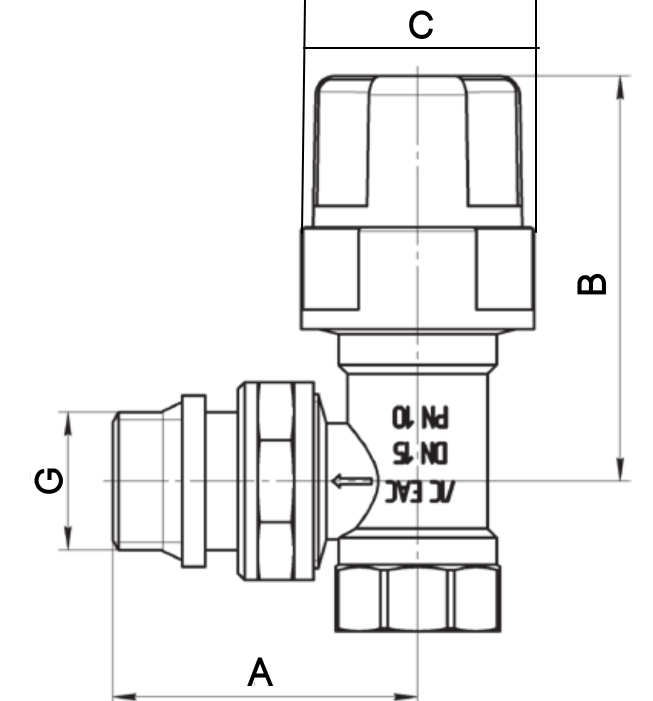 Клапан термостатический для радиатора AQUALINK угловой 1/2″ Ду15 Ру10