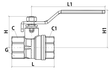 Эскиз Кран шаровой 1101 Aquasfera Standard 1 1/4″ Ду32 Ру20 полнопроходной, никелированный, внутренняя резьба, ручка-рычаг (1101-04)