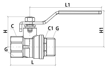 Эскиз Кран шаровой 1103 Aquasfera Standard 1 1/4″ Ду32 Ру20 полнопроходной, никелированный, внутренняя/наружная резьба, ручка-рычаг (1103-04)