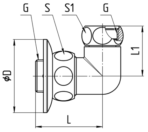 Соединитель Aquasfera 9204 1″ Ду25 Ру16 для полотенцесушителя корпус - латунь хромированная, угловой с отражателем