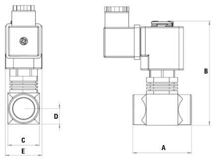 Схема подключения Клапан электромагнитный АСТА ЭСК 275 3/4″ Ду20 проходное сечение 7 мм Ру5 НЗ прямого действия латунный, уплотнение плунжера - Viton, 24 В