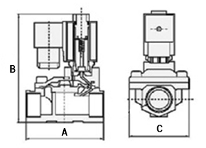 Эскиз габариты Клапан электромагнитный АСТА ЭСК 600 2″ Ду50 проходное сечение 50 мм НЗ пилотный нержавеющая сталь, уплотнение плунжера - NBR, мембрана - NBR, 230В, 0.5 — 16 бар
