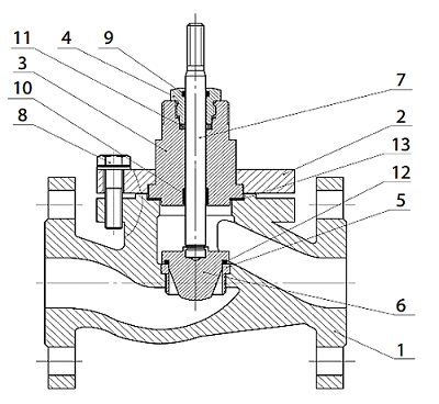Клапан регулирующий АСТА Р213 ТЕРМОКОМПАКТ Ду150 Ру16, уплотнение - PTFE,  с электроприводом ЭПА 10.0 кН 220В (4-20 мА)