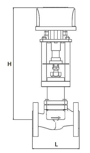 Клапан регулирующий АСТА Р213 ТЕРМОКОМПАКТ Ду65 Ру16, уплотнение - PTFE,  с электроприводом ЭПР 2.7 кН 220В (3-х поз. сигнал)