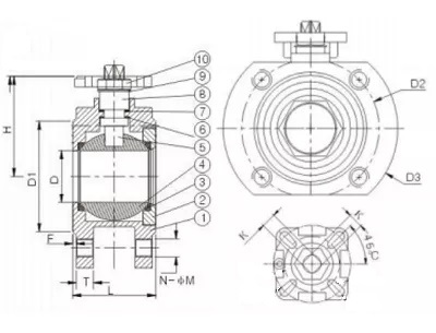 Кран шаровой DN.ru-КШмФП.316.200 Ду15-100 Ру16 нержавеющий, полнопроходной, межфланцевый, с ISO-фланцем и голым штоком, с колонкой управления 800 мм, управление под электропривод