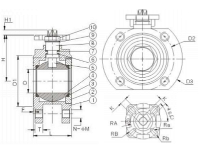 Эскиз Кран шаровой DN.ru BV3232P-FP-Fb Ду32 Ру16, корпус - сталь 316, уплотнение - PTFE, полнопроходной, межфланцевый, с ISO-фланцем и голым штоком