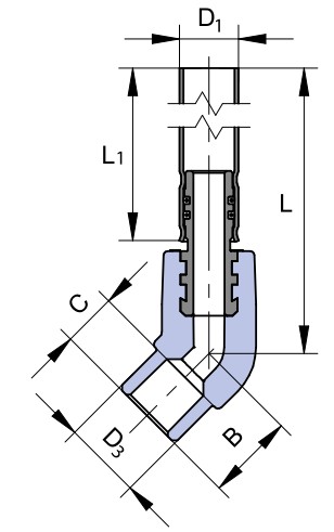 Угольники Ekoplastik SKORP Дн20 L=270-720mm, угол - 45°, для подключения к радиатору, тип присоединения - внутренняя пайка, цвет - серый