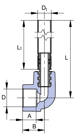 Угольник Ekoplastik SKORP Дн20 L=270mm, угол - 90°, для подключения к радиатору, тип присоединения - внутренняя пайка, цвет - серый