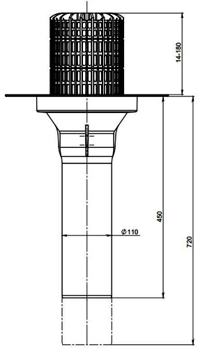Воронка кровельная Fachmann VO-PVC Дн110 с вертикальным выпуском, c листвоуловителем, электрообогревом