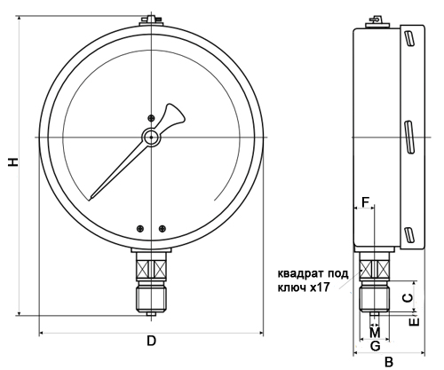 Манометр ФИЗТЕХ МП4-Уф 0-1 МПа IP54, байонетный общетехнический пылевлагозащищенный 160 мм, резьба M20*1.5, класс точности - 1.0, радиальный штуцер