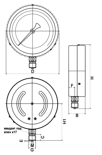 Манометры ФИЗТЕХ МП4-Уф 0-60 МПа IP54, общетехнические 160 мм, радиальный штуцер