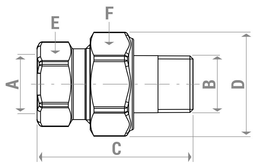 Соединитель GIACOMINI R18SP 1 1/2″ Ду40 Ру10 прямой разъемное соединение американка внутренняя-наружная резьба, корпус – латунь
