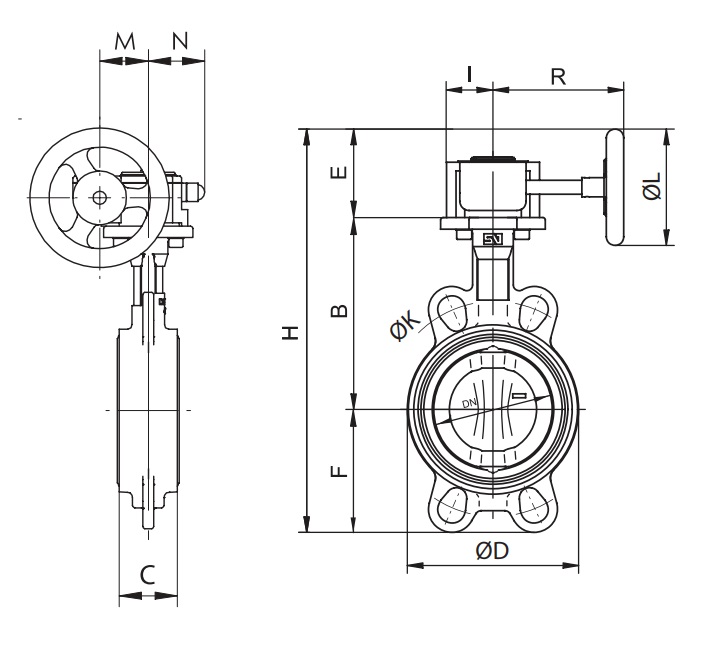 Затвор дисковый Гранвэл ЗПТС-FL(W)-3-450-MDV-HT Ду450 Ру10 поворотный чугунный, межфланцевый, с чугунным диском и редуктором