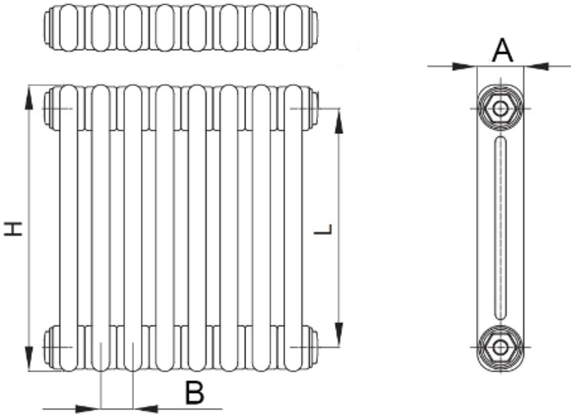 Радиатор стальной трубчатый IRSAP Tesi 2 высота 1800 мм, 6 секций, теплоотдача 950 Вт, присоединение G1/2″, нижнее подключение - термостат снизу T26, цвет - средний серый