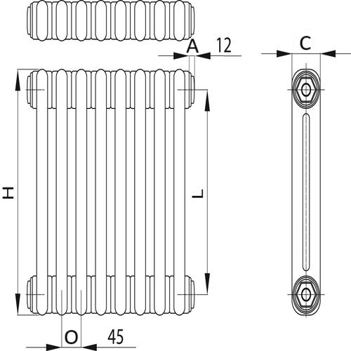Радиаторы стальные трубчатые IRSAP Tesi 2 высота 400 мм, 22 секции, присоединение G1/2″, нижнее подключение без клапана T18, цвет - прозрачный лак