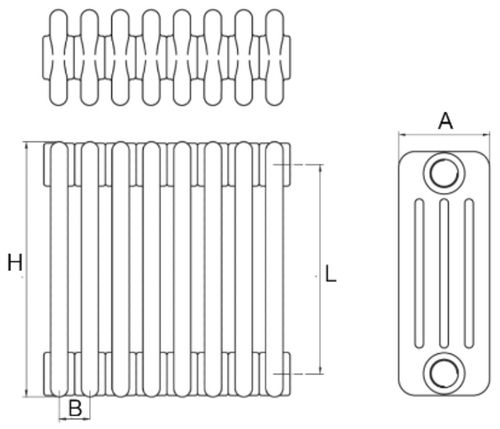 Радиатор стальной трубчатый IRSAP Tesi 4 высота 550 мм, 24 секций, присоединение резьбовое - 1/2″, подключение - боковое T02, теплоотдача 2217 Вт, цвет - черный