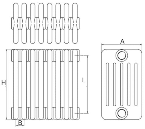Радиаторы стальные трубчатые IRSAP Tesi 6 высота 260 мм, 16-32 секций, присоединение резьбовое - 1/2″, подключение - боковое T02, теплоотдача 1027-2055 Вт, цвет - белый