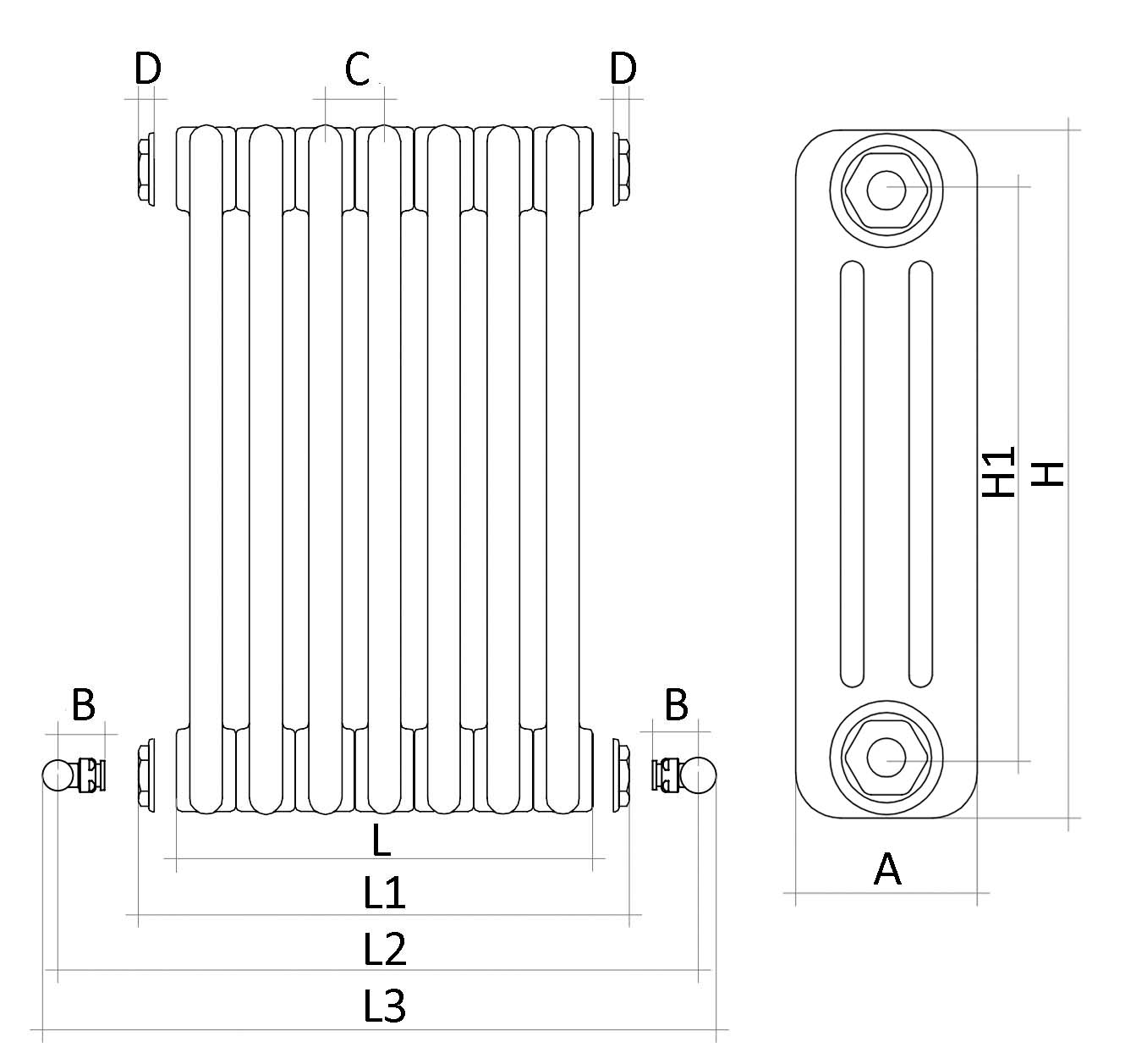 Радиаторы стальные трубчатые IRSAP Tesi 3 высотой 1200 мм, 7-8 секций, присоединение резьбовое - 1/2″, подключение - нижнее со встроенным вентилем сверху T25, цвет - прозрачный лак